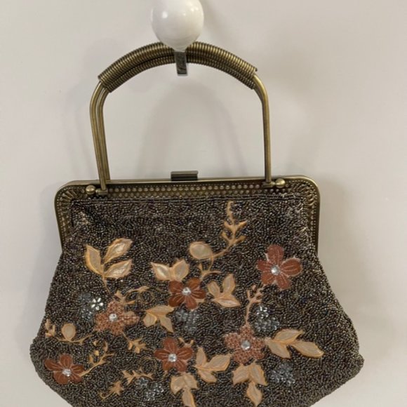 Vintage Hand Beaded flowers Evening Bag - Picture 1 of 12